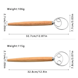 Danish Dough Whisk Stainless Steel Dutch Style Bread Dough Hand Mixer Wooden Handle Kitchen Baking Tools Pastry Blender